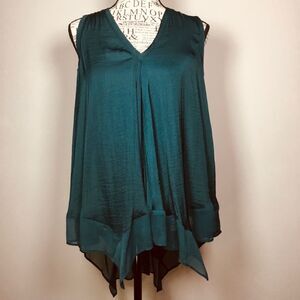 Vera Wang satin pixie hem forest green floaty fairy top fairycore witchy sz XS
